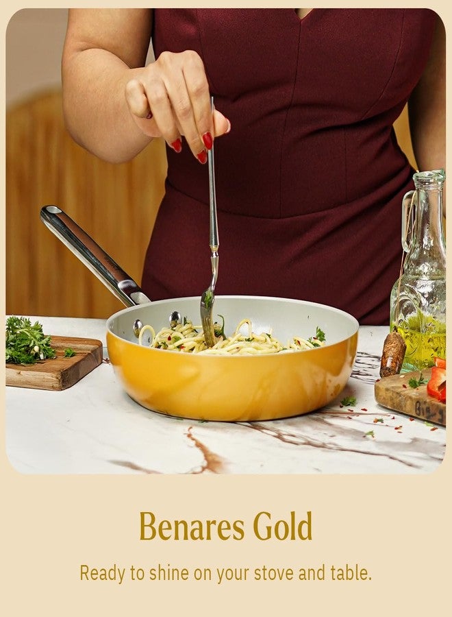 Ember Cookware مقلاة سيراميك أرسيللا من إمبر كوكوير، 24 سم | أواني طهي غير لاصقة | مقلاة غير سامة | معتمدة من معهد المواصفات الهندية | مقلاة سيراميك للطهي | ملعقة مسطحة واحدة | مقبض فولاذي | خالية من مركبات PFAS وPTFE | ضمان 5 سنوات | بيناريس جولد - Image 3